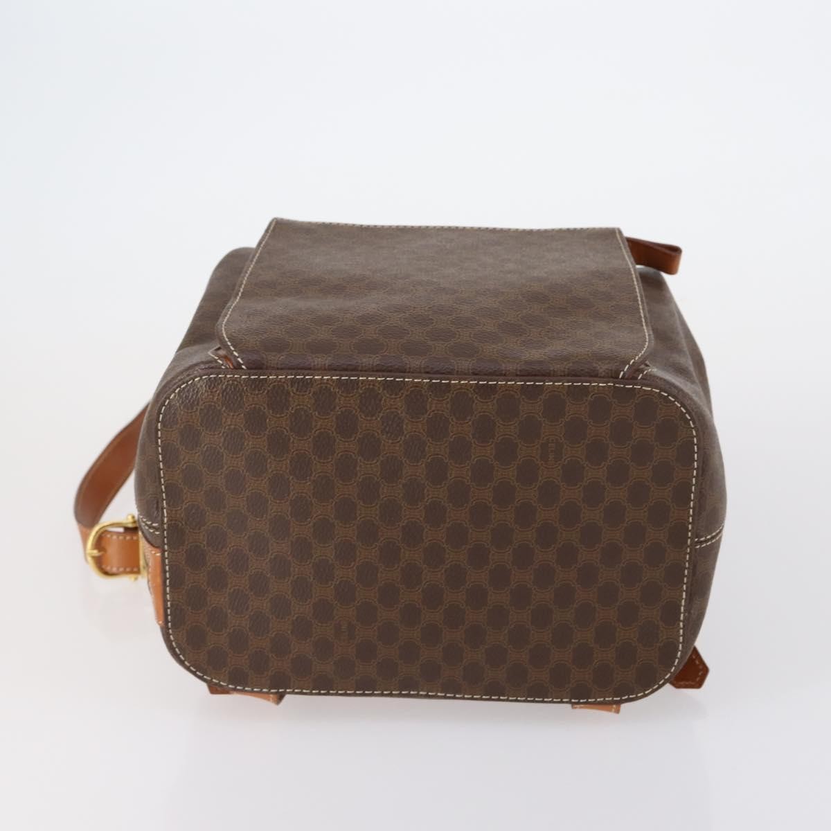 CELINE Macadam Canvas Backpack PVC Leather Brown Gold Auth ep11505