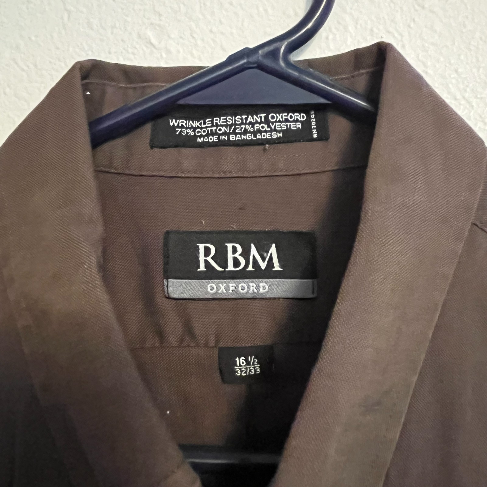 RBM Oxford Wrinkle Resistant 16.5 32/33 Brown Button Down Men’s Dress Shirt