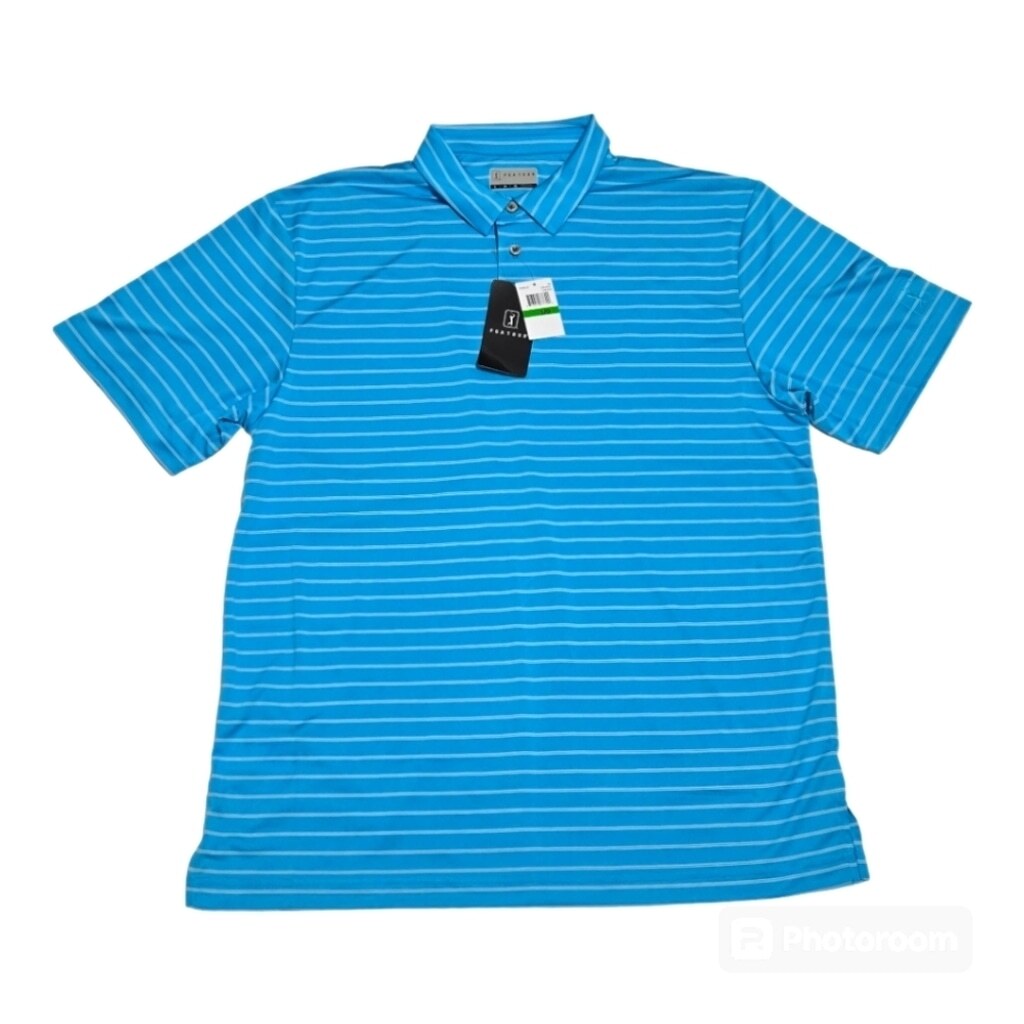 PGA Tour Blue Stripes Quick Dry Golf Polo Shirts Mens Size Large