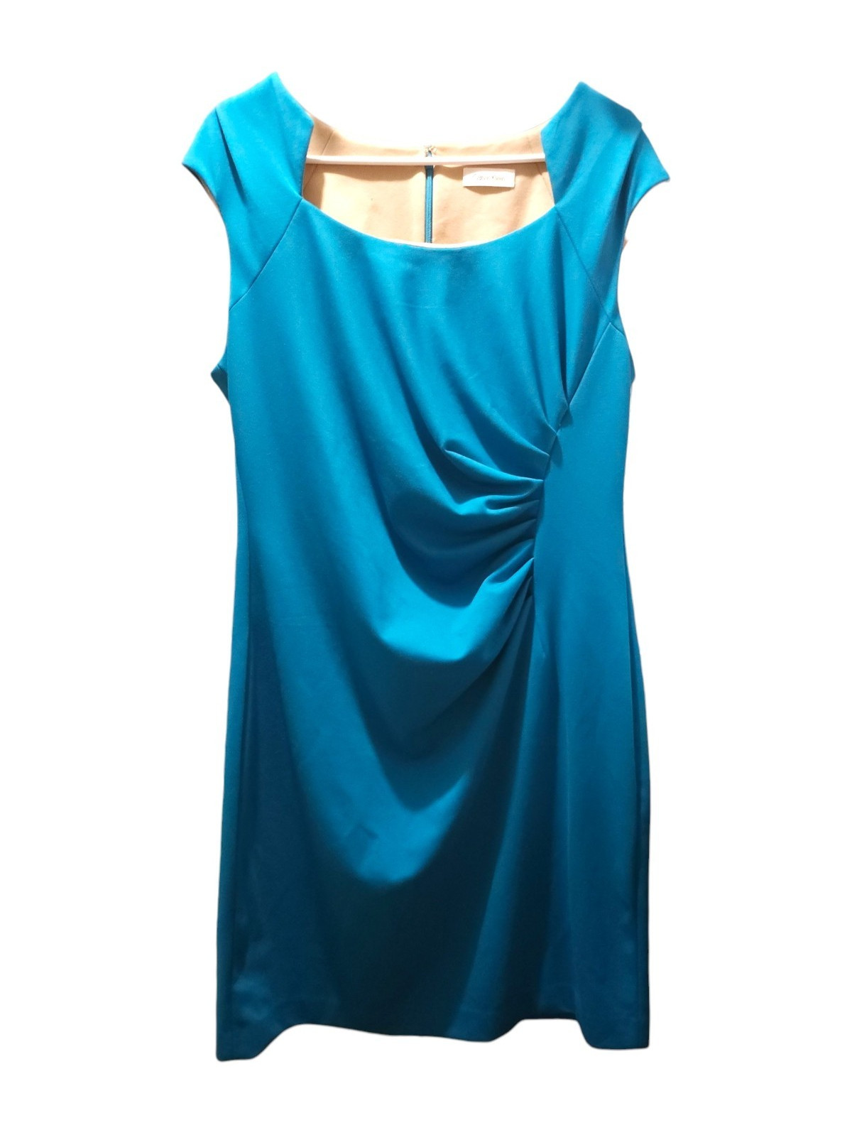 Calvin Klein Blue Ruched Scoop Neck Sleeveless Sheath Dress Knee Length 8