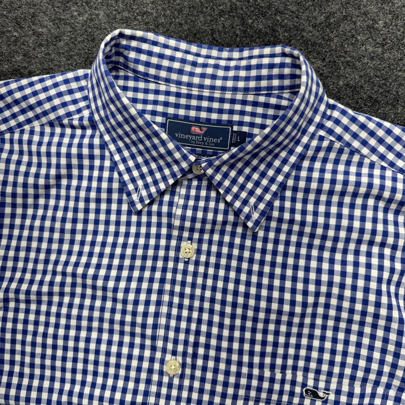Vineyard Vines Shirt Mens L Blue Gingham Check Cotton Button Down Dress
