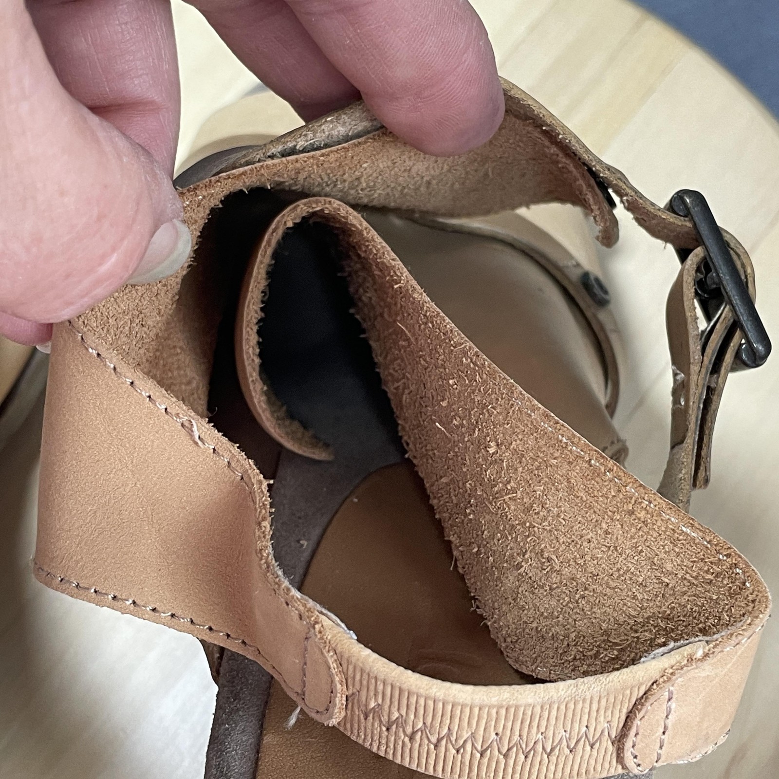 OTBT Strappy Leather Heel ESTIMATED Womens Sz 10?? Beige Tan Lt Brown Wrap