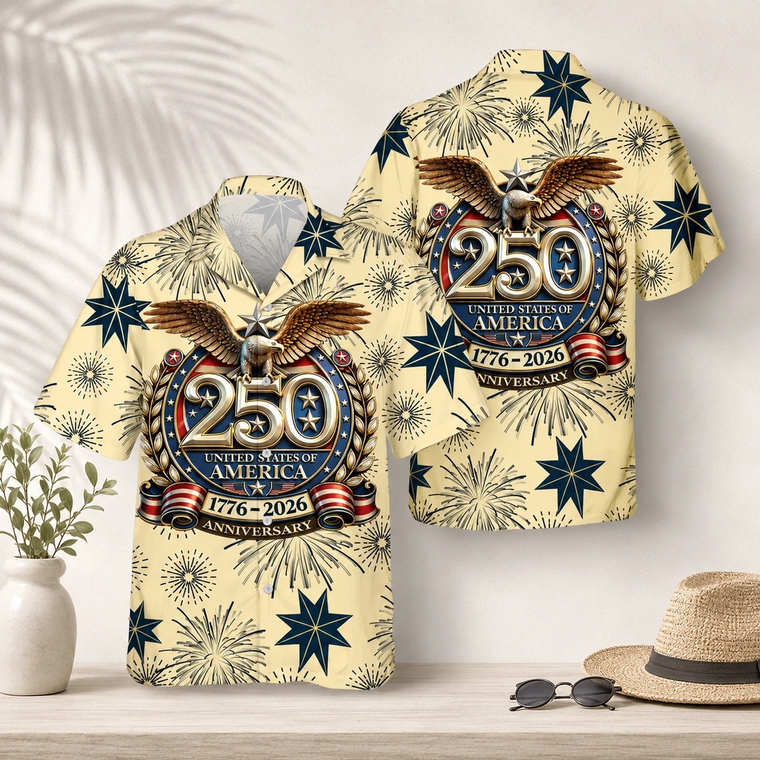 Freedom 250th Anniversary Hawaiian Shirt Fourth of July Patriotic Gift Men Butto