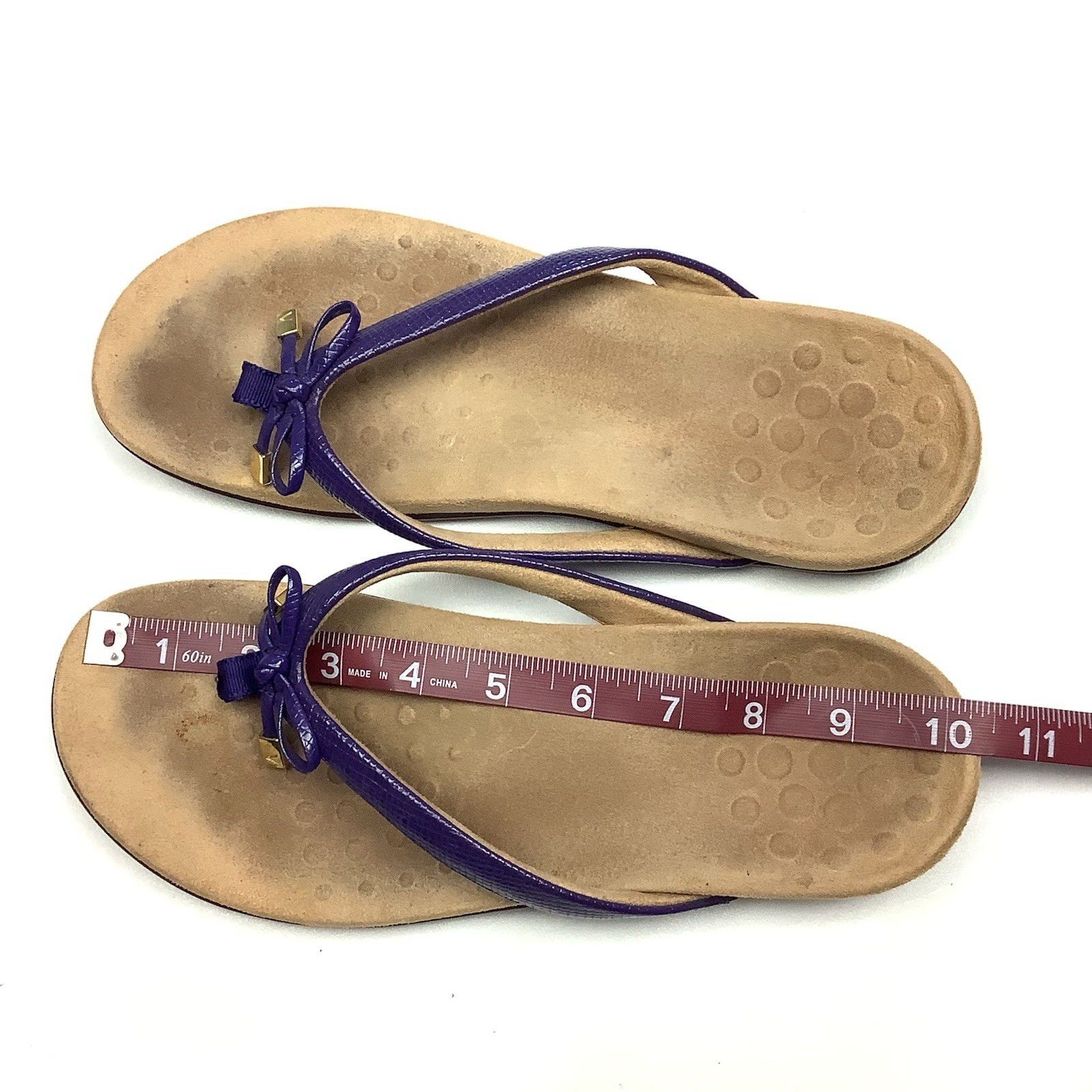Vionic Bella II Lizard Purple Sandals Women 8 Thong Slide Flip Flop Bow Beach