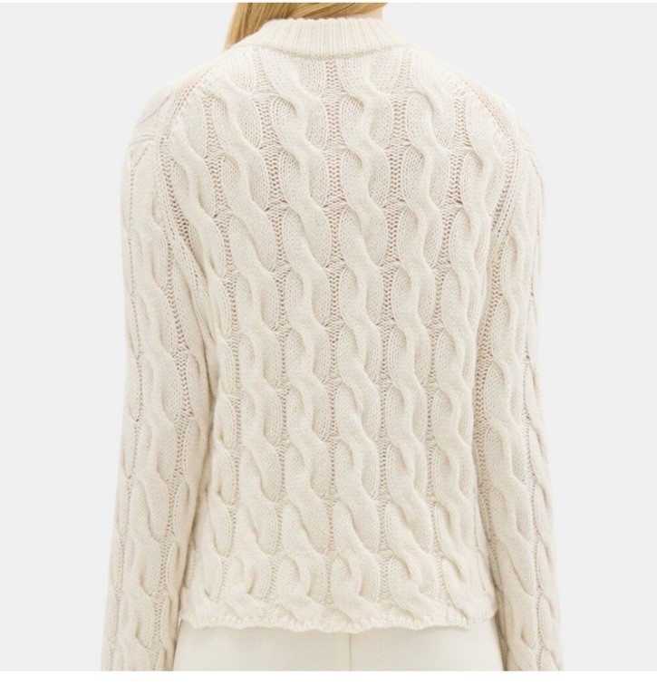 Theory 90%wool/10shmere Cable Knit,mock Neck Relaxed Sweater, Sz L, New,Ivory