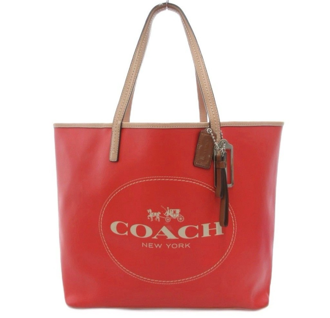 Coach COACH Tote Bag F31315 Leather Genuine Leather Orange-Red with Logo Print