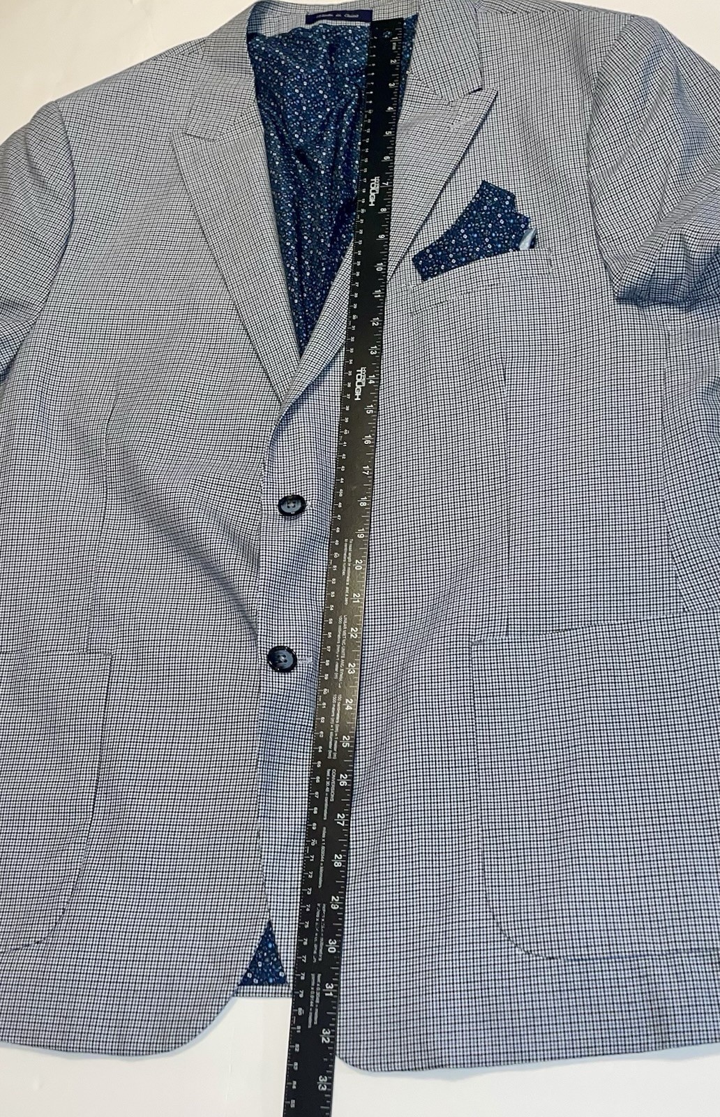 Alan Flusser Blue Check Floral Liner PolyBlend Mens•48R SportsCoat Jacket Blazer