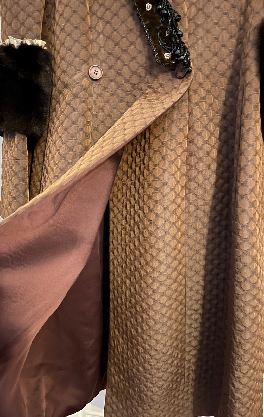 Giorgio Armani Long Coat Women’s 42 Customized with Vintage Mink Made in Italy