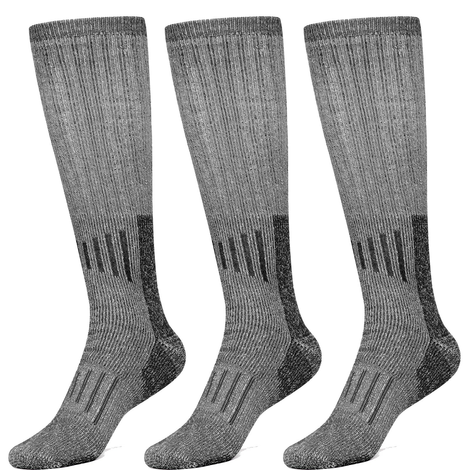 FUN TOE 80% Merino Wool Boot Knee High Socks For Men and Women Long Length 3 PK