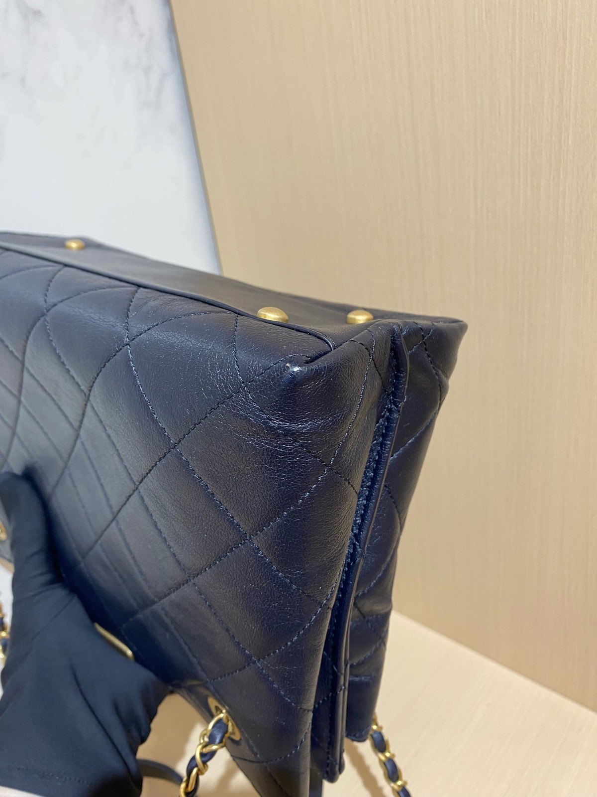 Chanel Quilted Navy Blue Leather 26cm Dual Face Shoulder Tote Bag Duty Paid