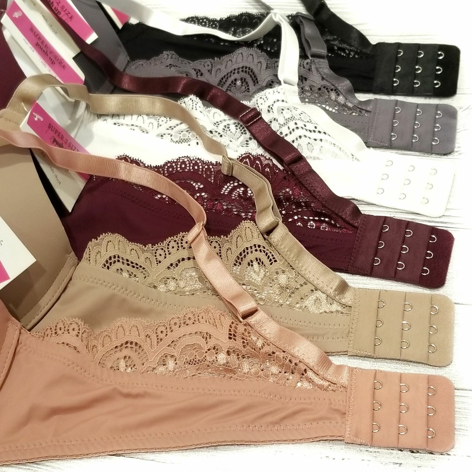 Add 2 Cup Sizes Extreme Ultimate Padded Lace Trim 2 or 3 Hook U Back Push Up Bra