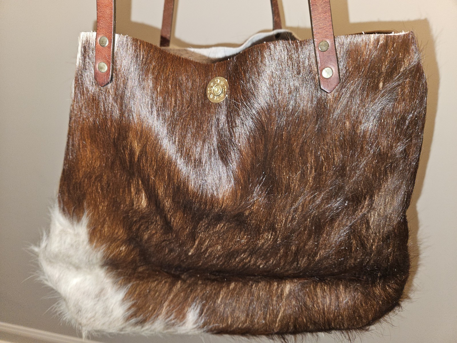South Life Supply Co. Studded Cowhide Print Tote w/ Inner Pockets, Brass