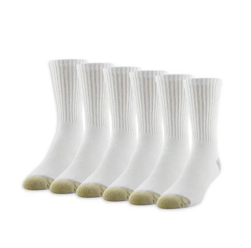 GoldToe Men’s White Cotton Crew Athletic Sock, 12 Pair Shoe Size 6-12