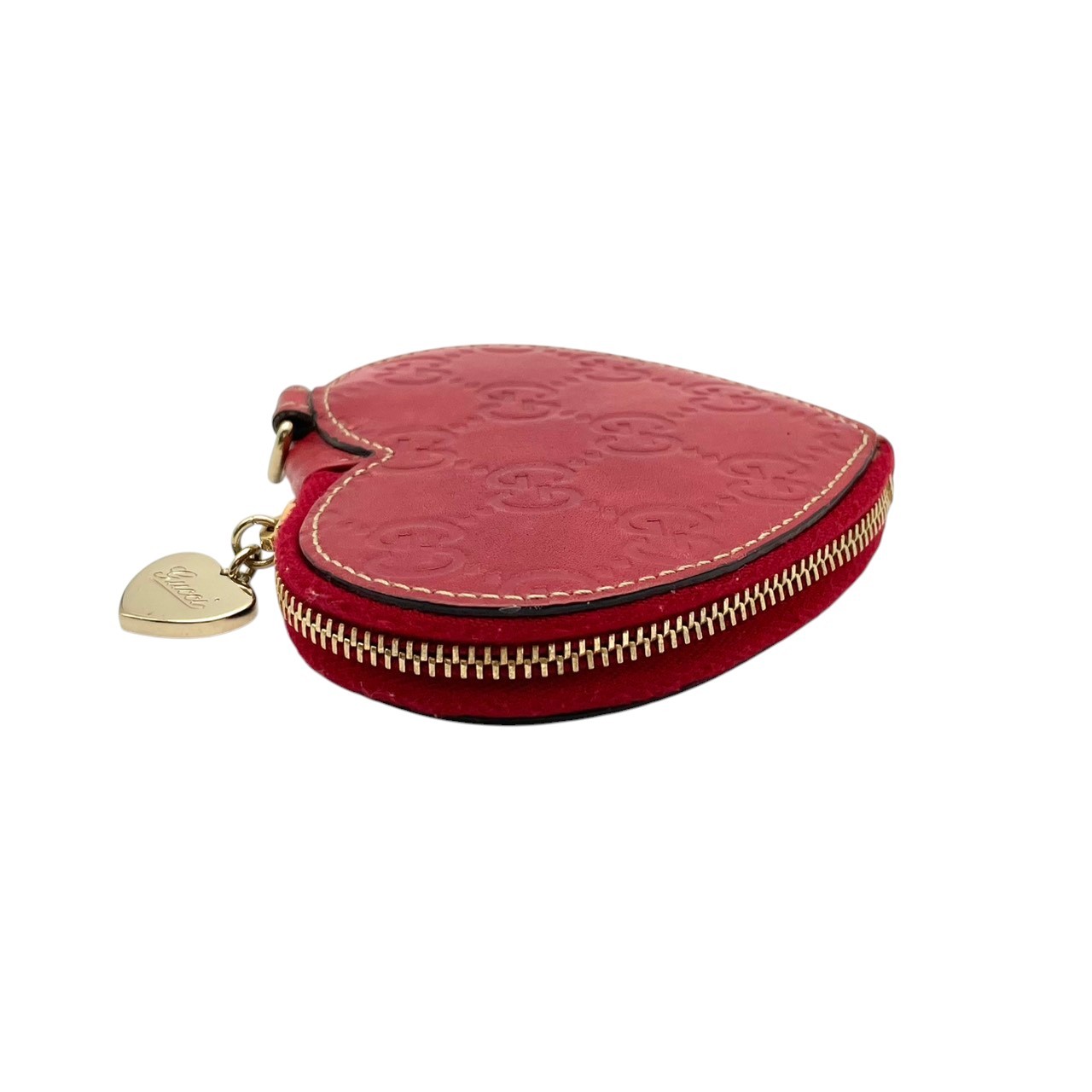 Authentic GUCCI Lovely Heart Guccissima Leather Coin Case Red Compact Purse