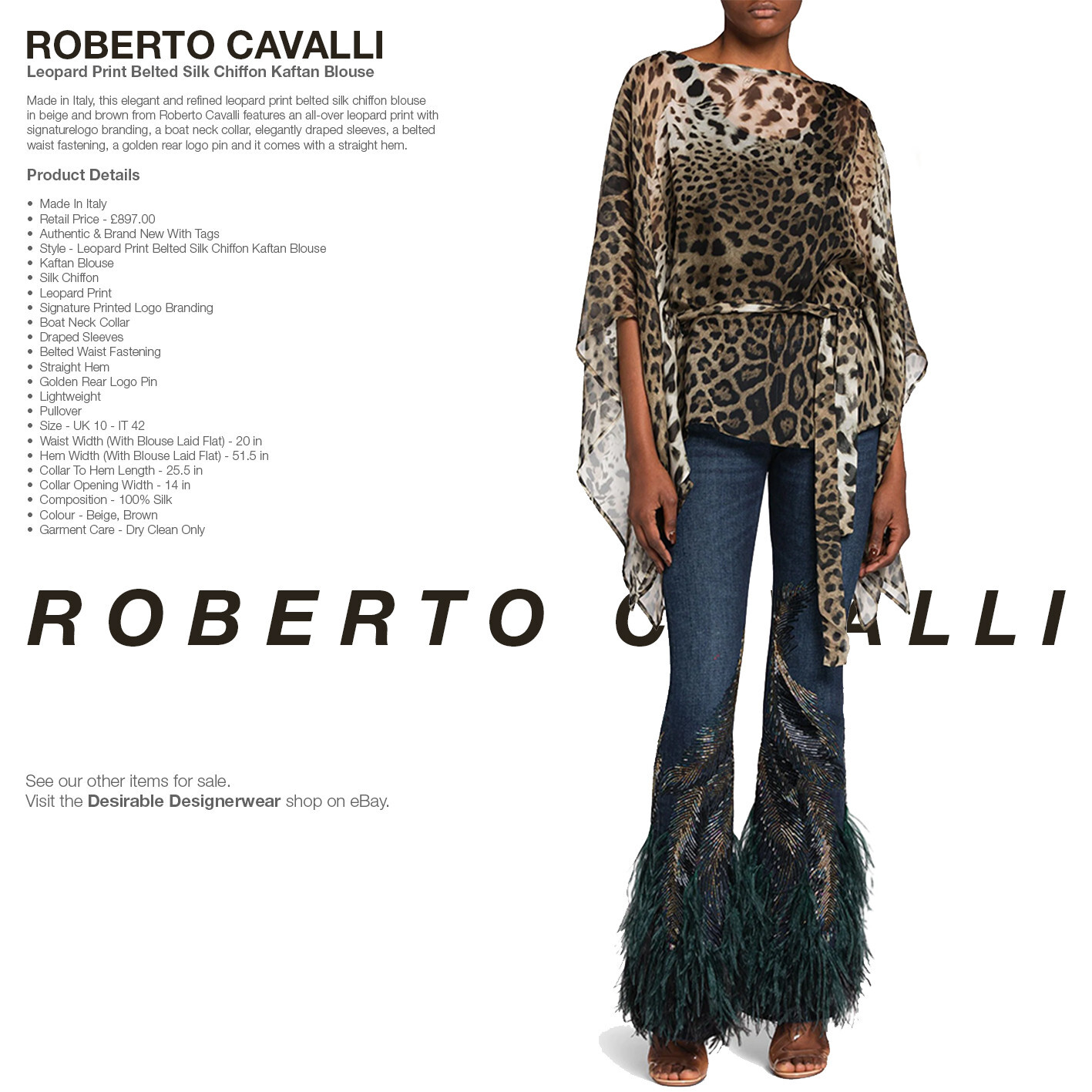 ROBERTO CAVALLI Blouse Leopard Print Silk Lace Up Blouse Size 44 – RP £985.00
