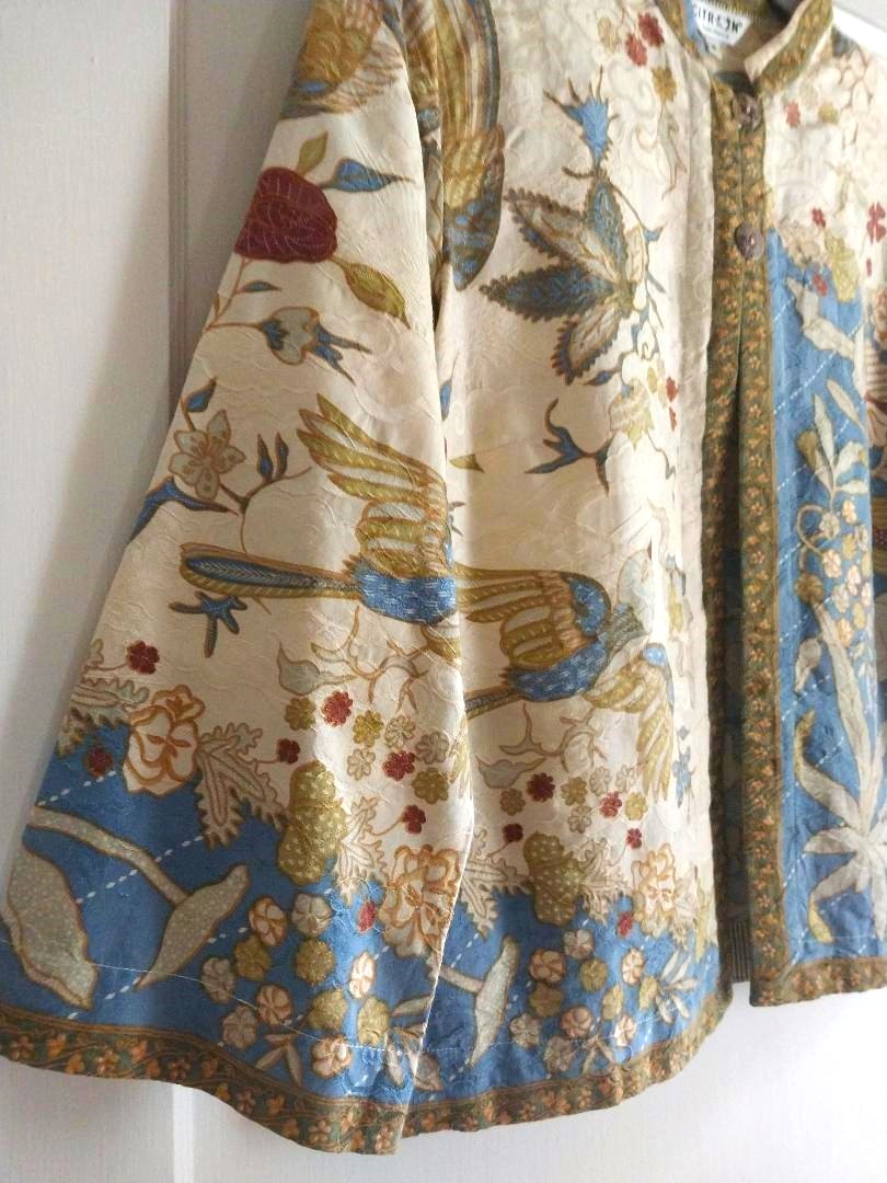 Moving Sale! Citron Santa Monica Silk Birds Floral Open Front Tunic Top Kimono M