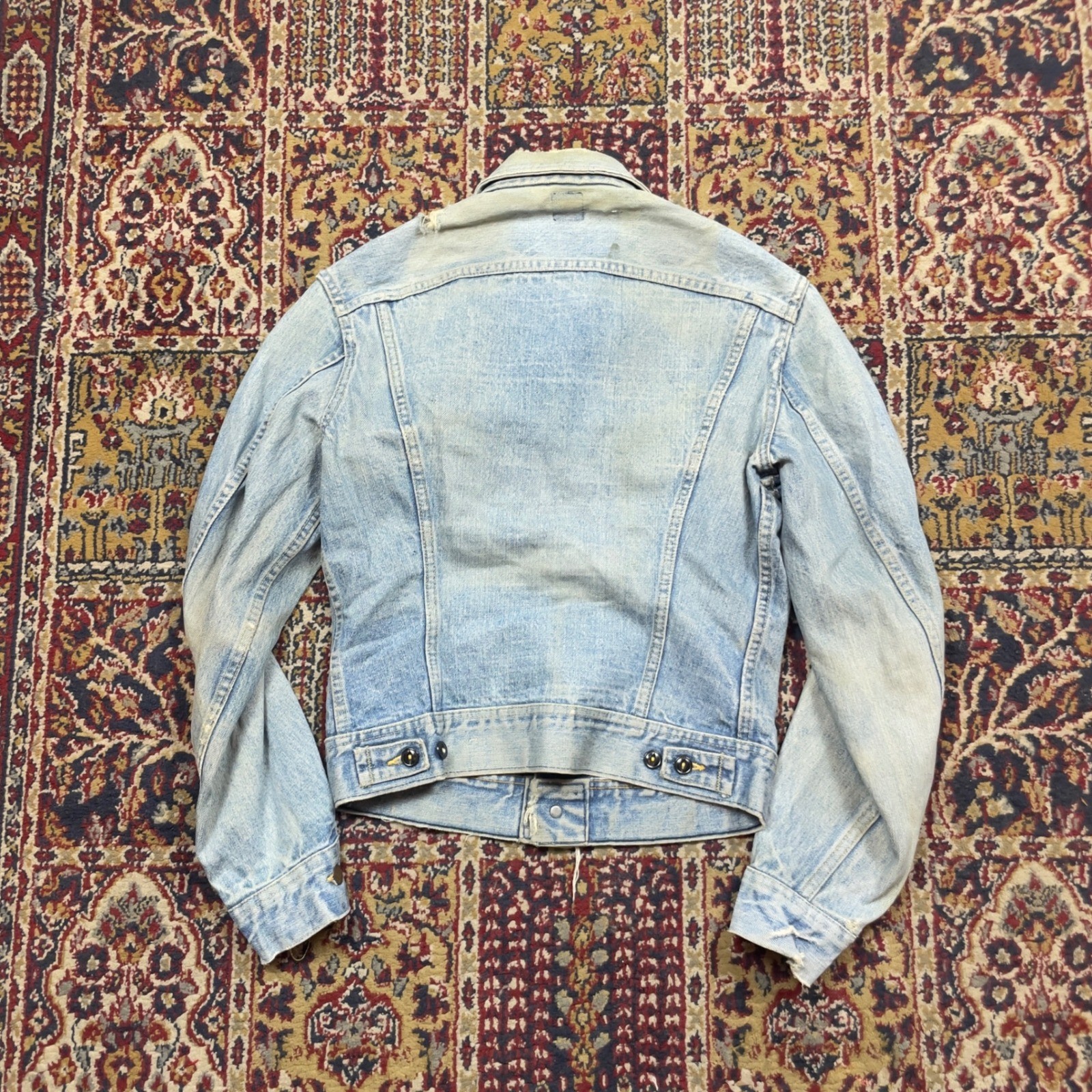 VTG 70s Lee Riders 101-J Cowboy Denim Jacket USA Faded Distressed Union M 19×20