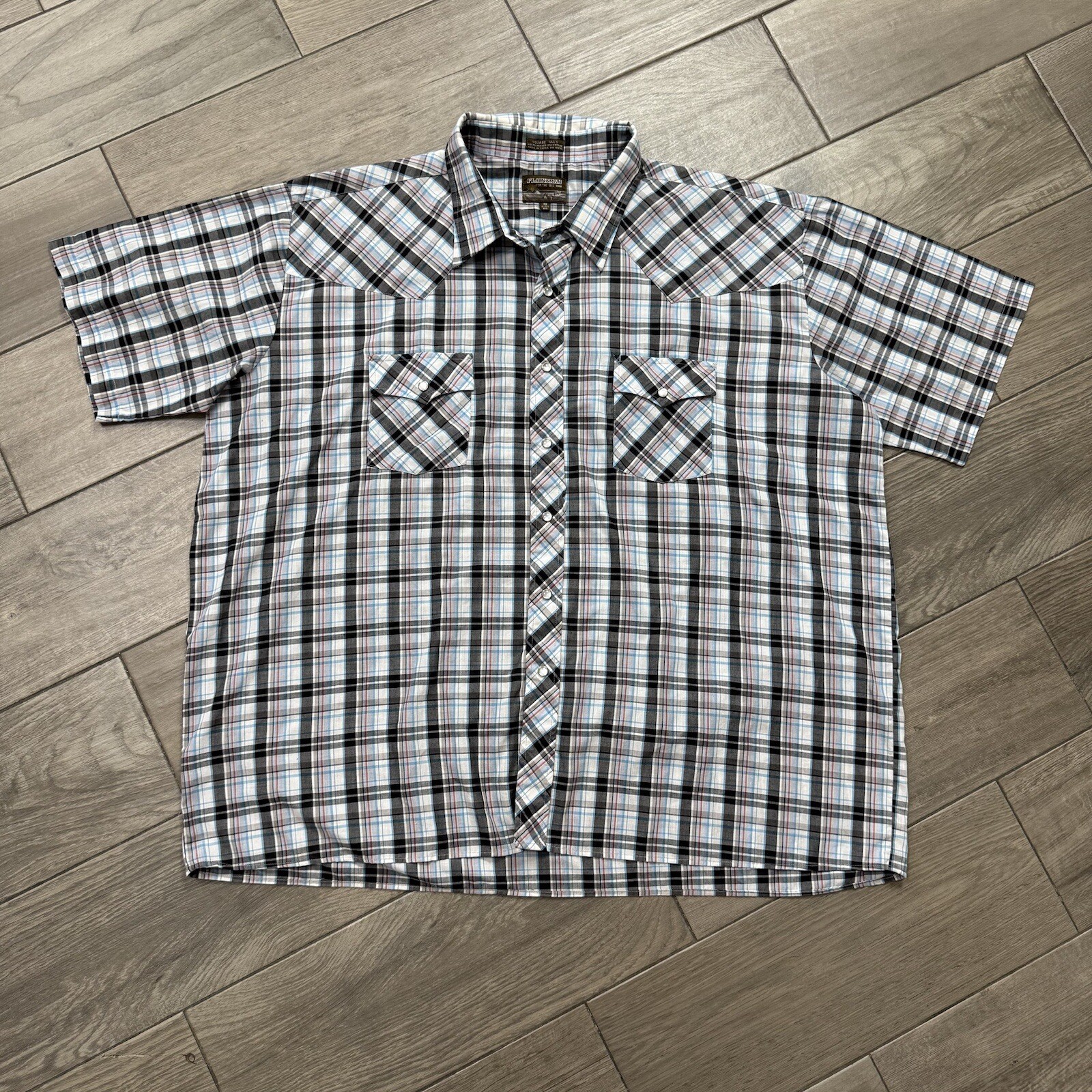 Vintage Plainsman Pearl Snap Western Shirt Mens 3XB Big 3XL Short Sleeve Plaid
