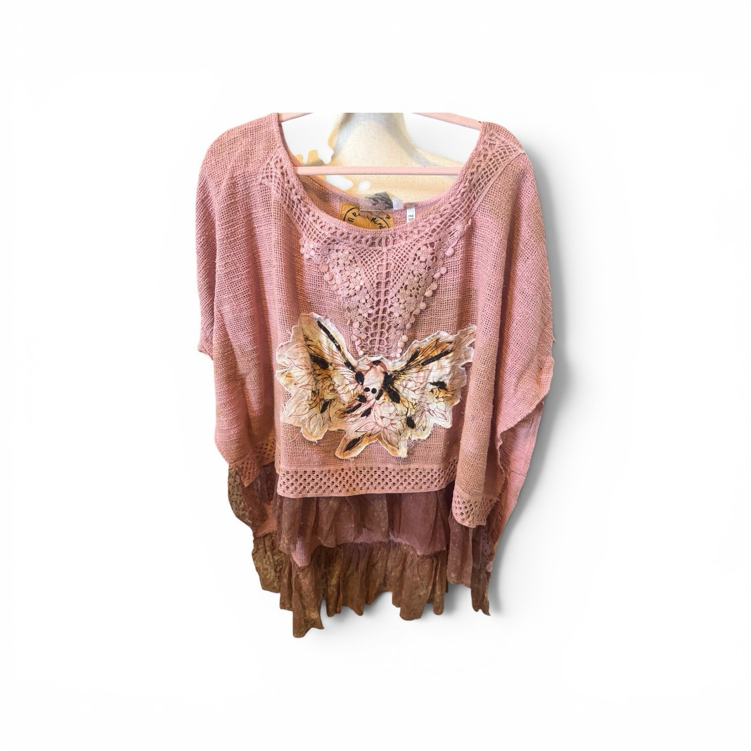 A Rare Bird Women’s Blush Pink Handmade Butterfly Tunic Top, One Size