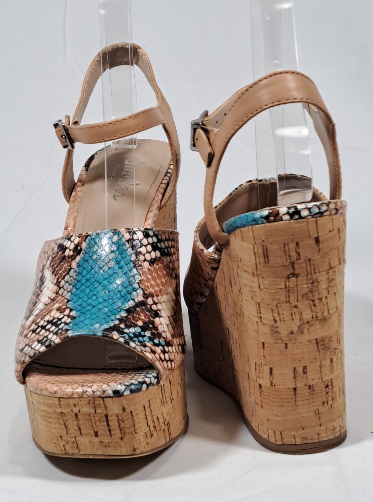 Charles by Charles David Snakeskin Cork Wedge Sandals Turquoise Tan Womens 6.5M