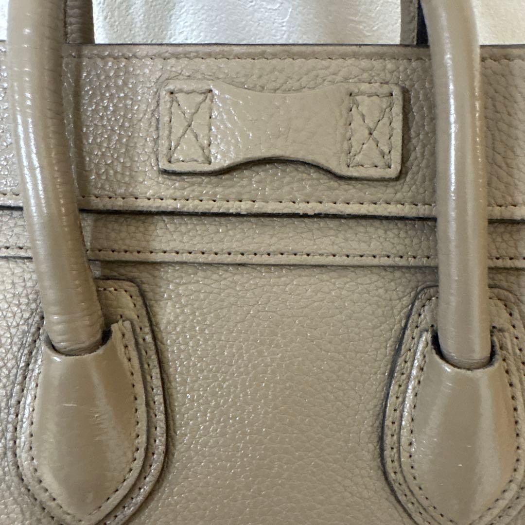 CELINE Luggage Nano Drummed Calf Leather Beige Vintage Authentic From Japan