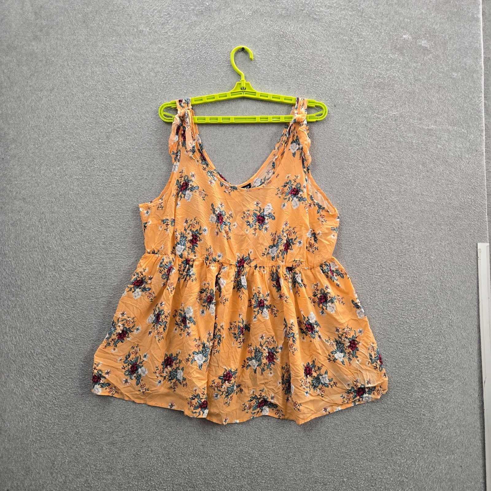 Torrid Women Blouse 1 Yellow Floral Tank Blouse Ruffle Scoop Babydoll NWT