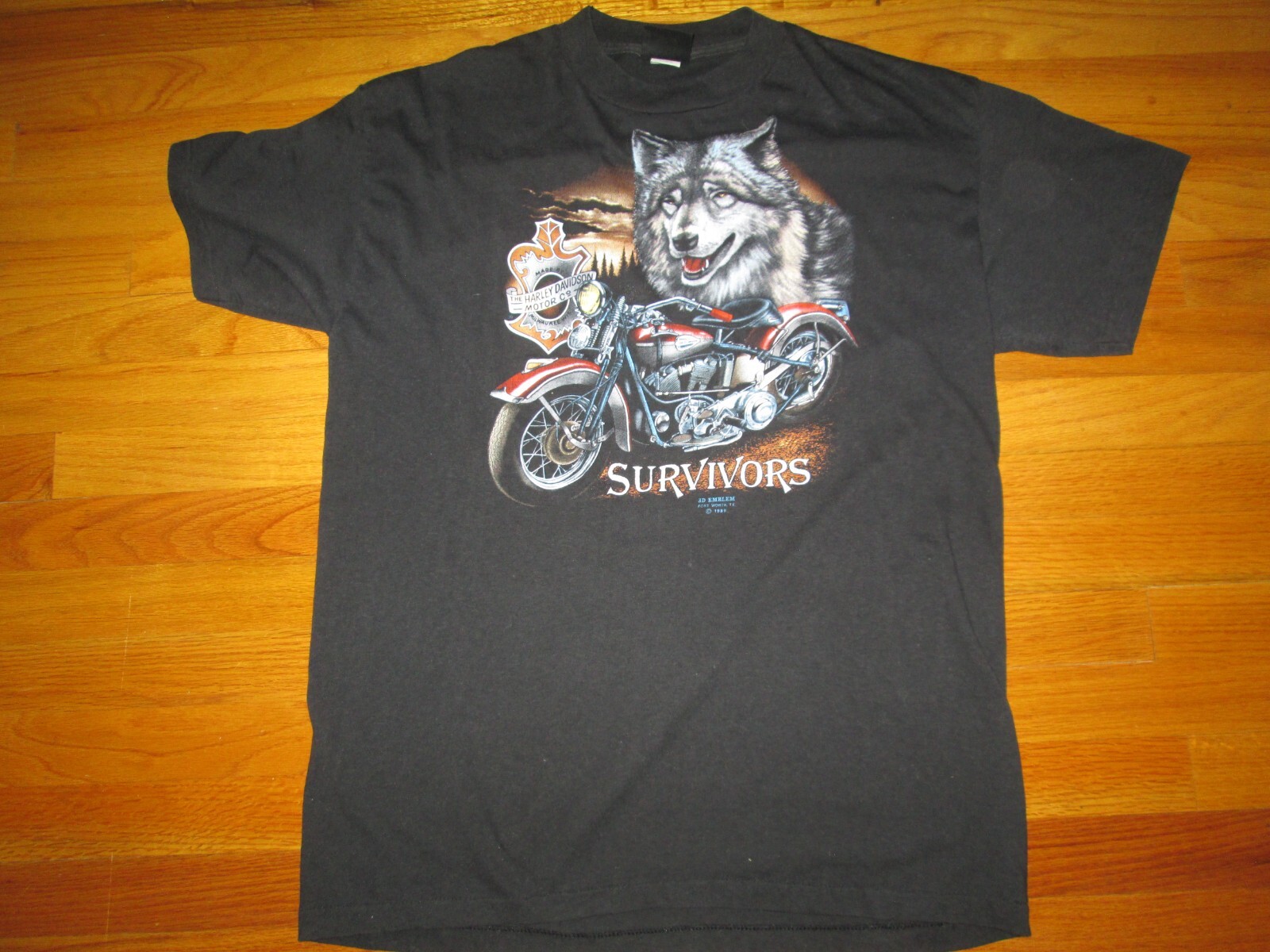 1989 Vtg 1980s Harley Davidson Motorcycles survivors Wolf 3d Emblem T SHirt USA