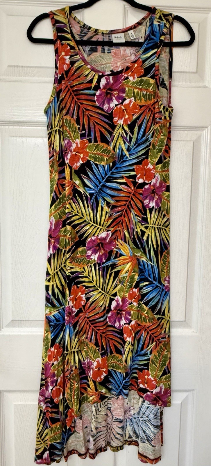🌴Tropical Soft Asymetrical Maxi Dress Hawaiian Floral Palm Print M Sleeveless