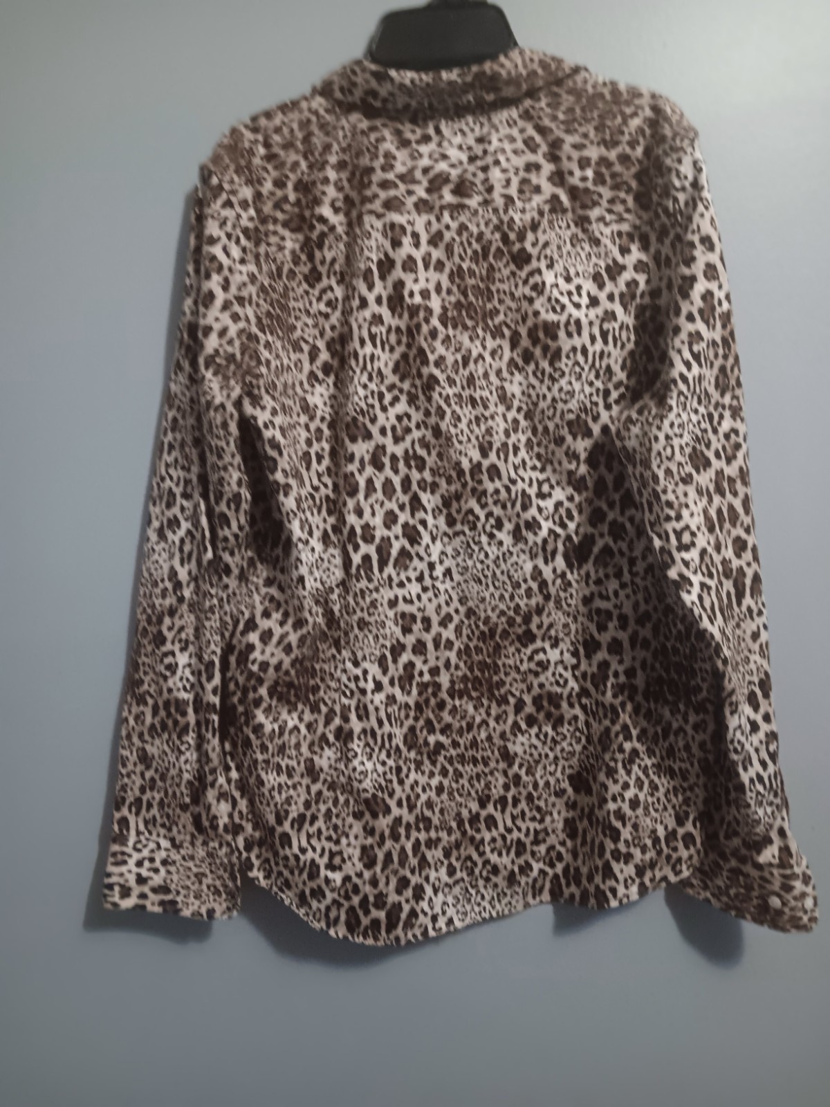 Chaps Non-Iron Brown Leopard Print Collared Long Sleeve Woven Cotton L/G
