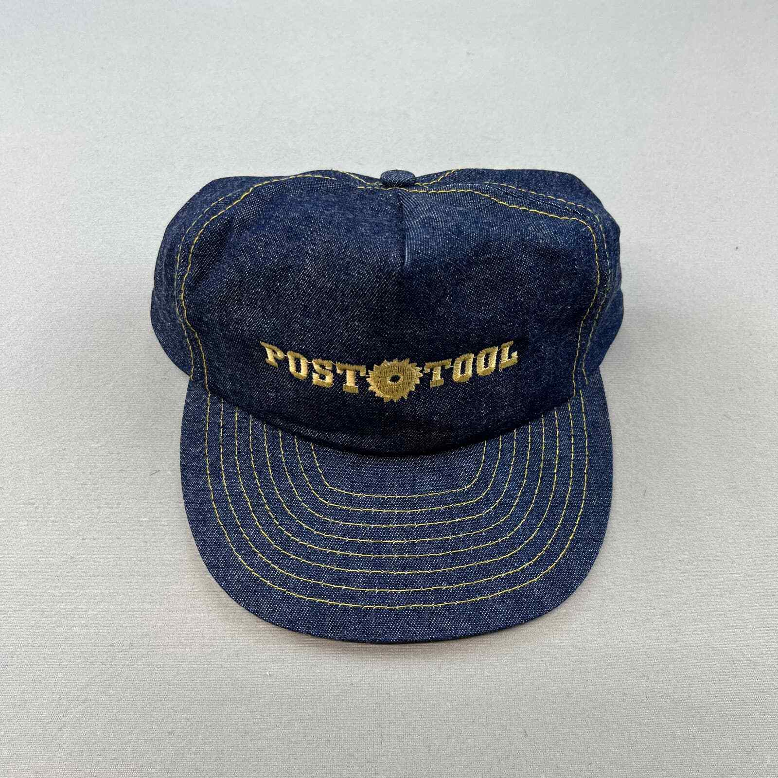 Vintage Post Tool Snapback Hat Trucker Adult Blue Denim Construction Worker 90s