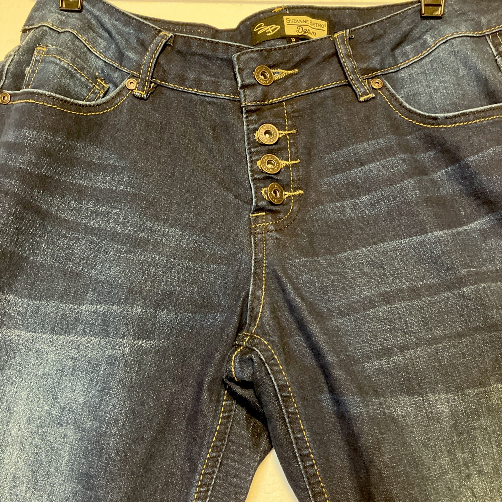 Suzanne Betro Jeans Womens 10 Bootcut Dark Stonewash Embroidered Pocket, New