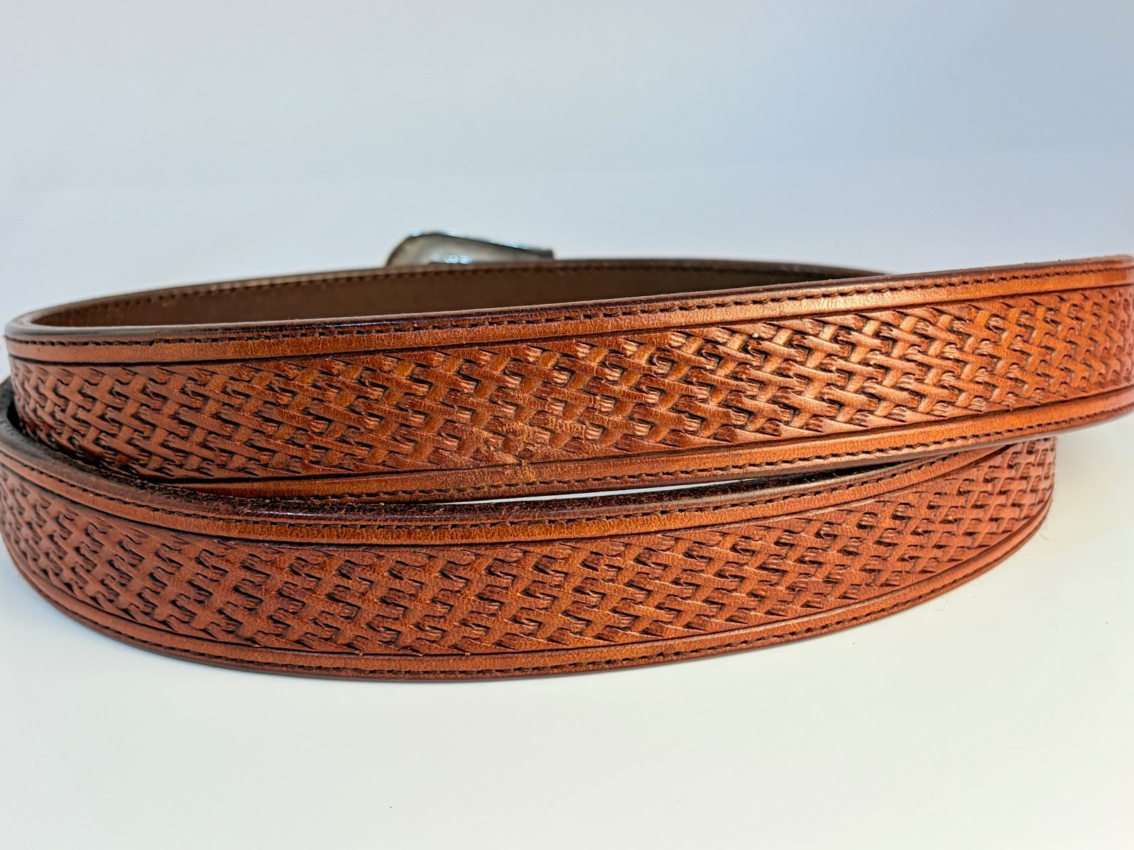Douglas Magnus Sterling Silver .925 Ranger Belt Buckle 44 Vogt Tooled Leather