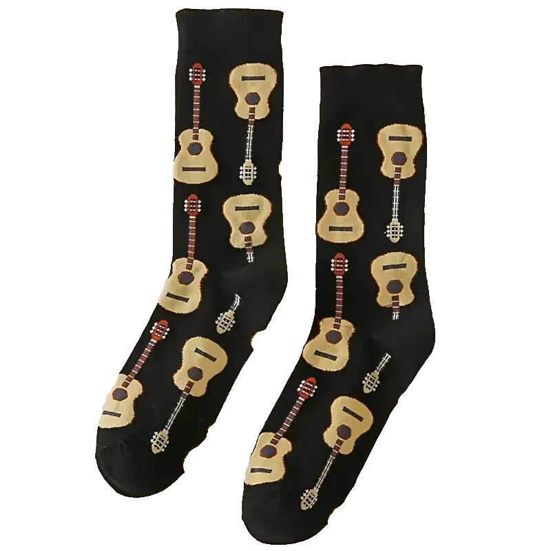 Unisex Black Guitar Design Socks 6-11 uk, 39-45 eu.