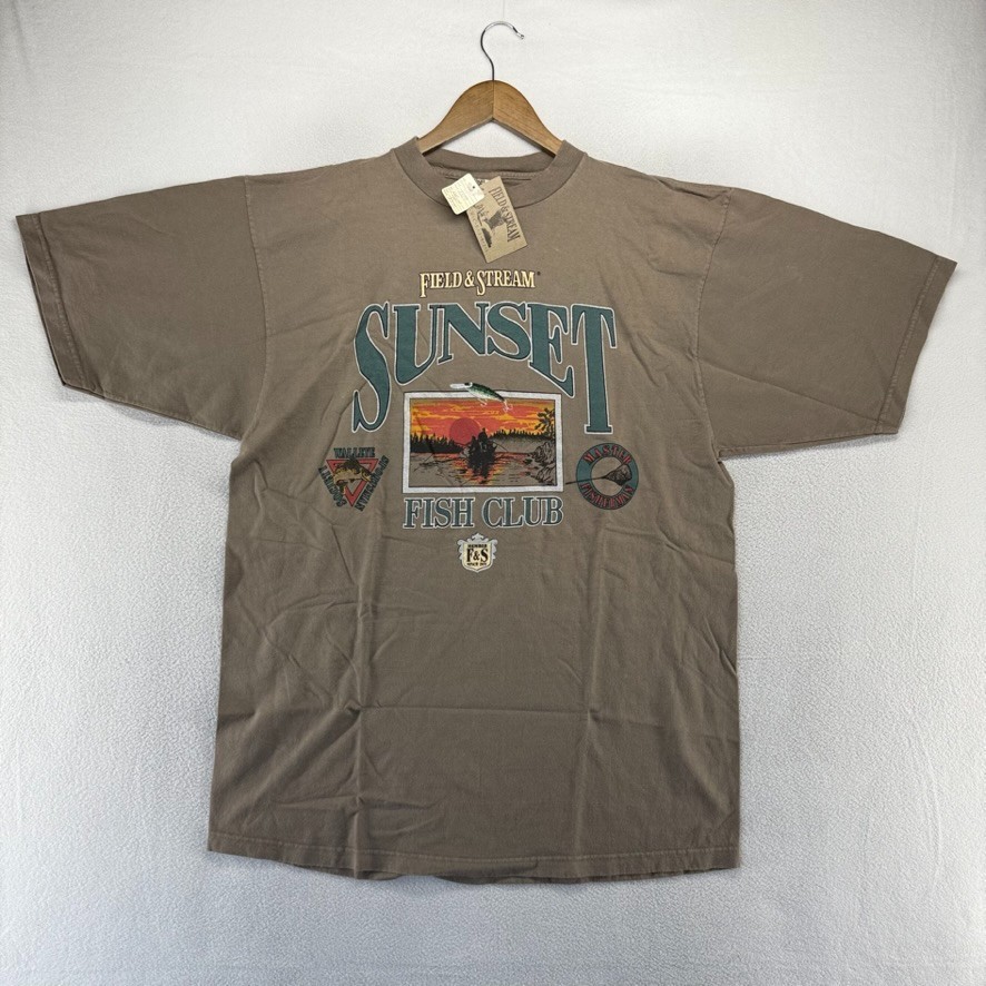 Vintage Field Stream Shirt Men’s XL Gray Walleye Fish Club Fishing USA 90s