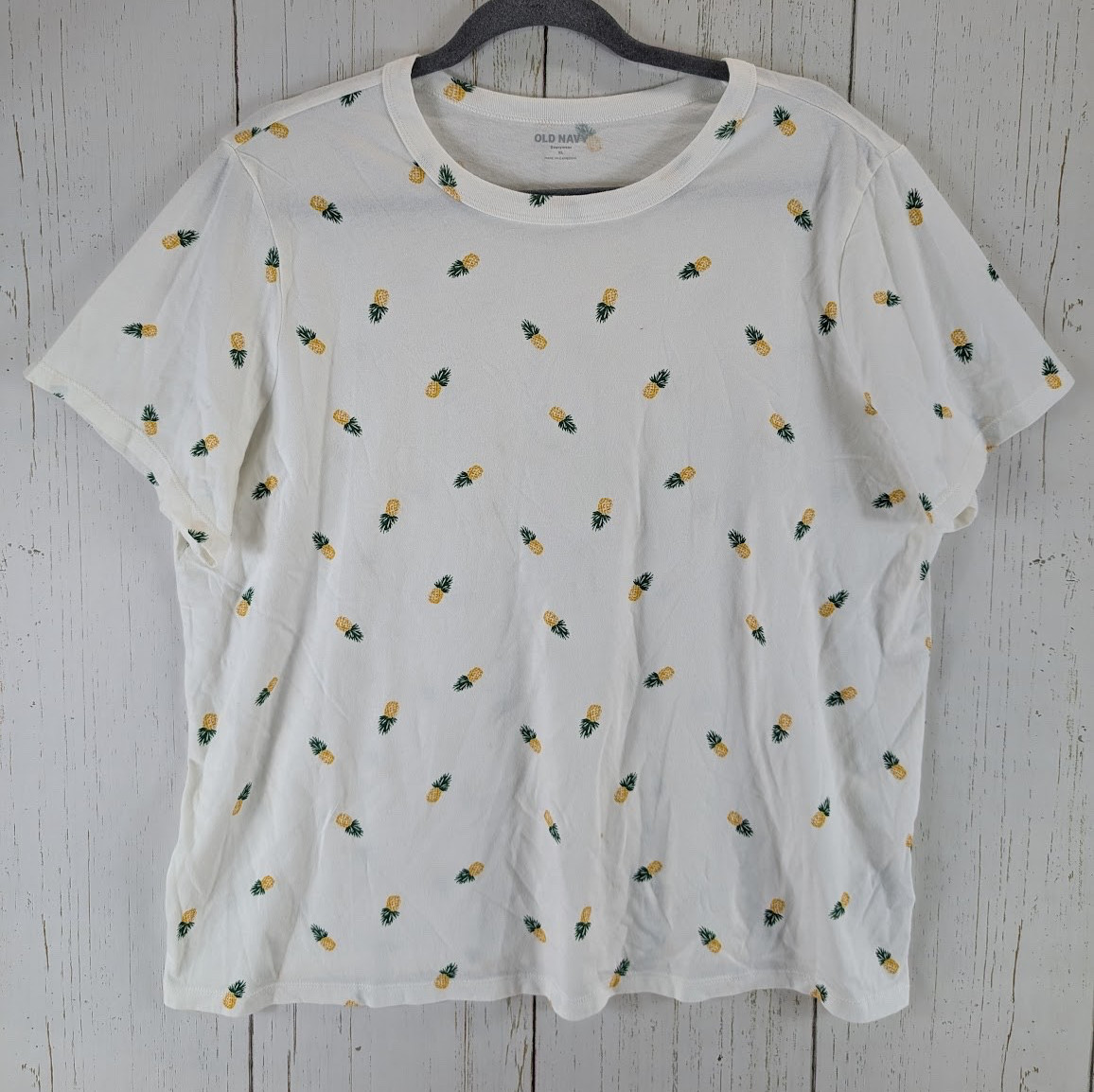 Old Navy Size XL Womens Multicolor Pineapple Print Short Sleeve Cotton Top