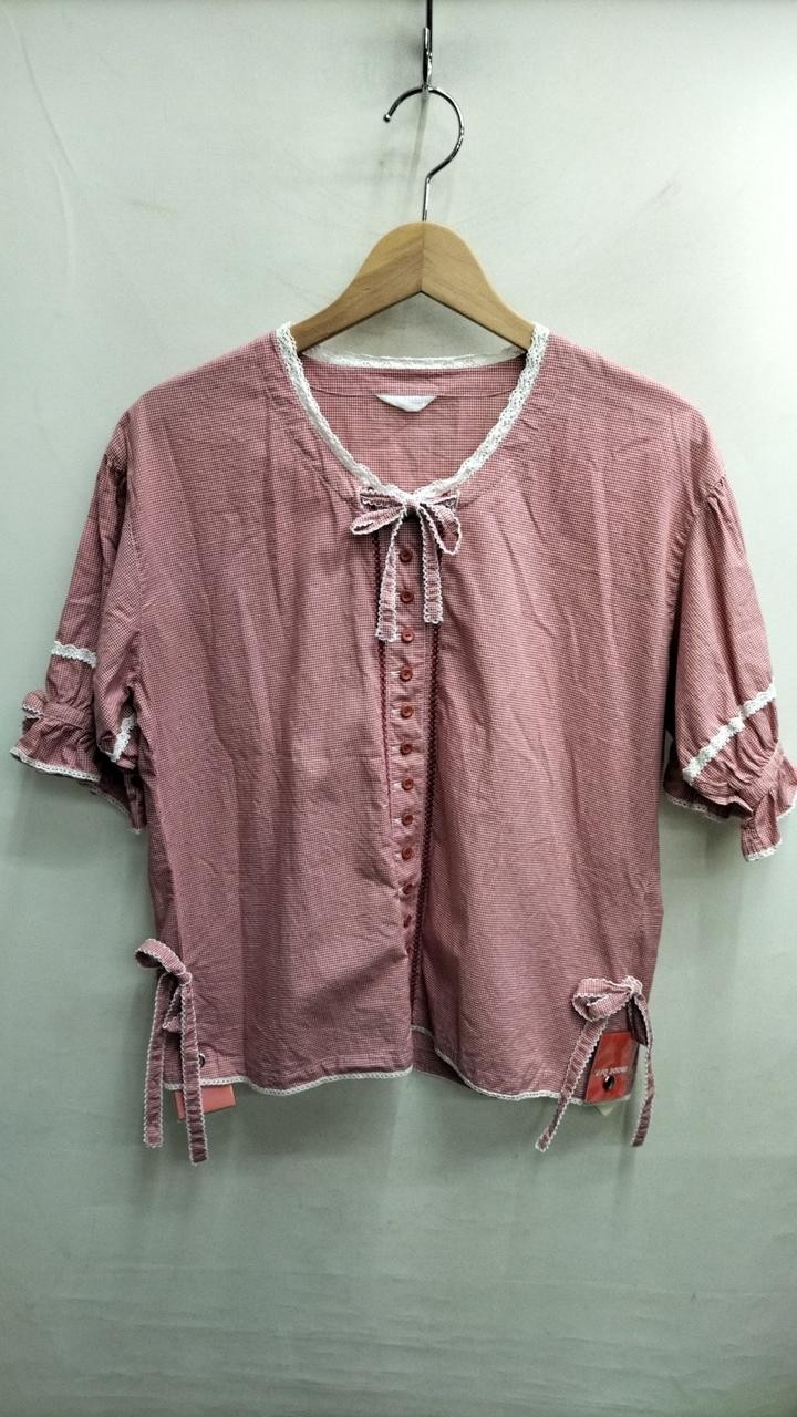 Pink House Red/White Gingham Check S/S Blouse, Women’s Top, Cute