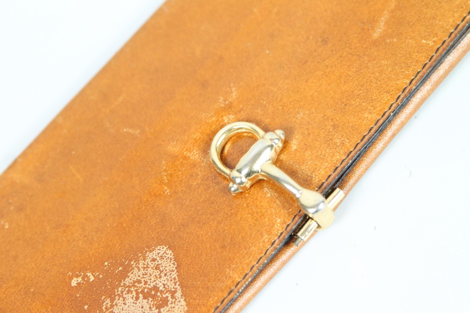 Vtg ITALY Beige Calf Leather Bifold Wallet Checkbook Organizer w/ Gold Horsebit