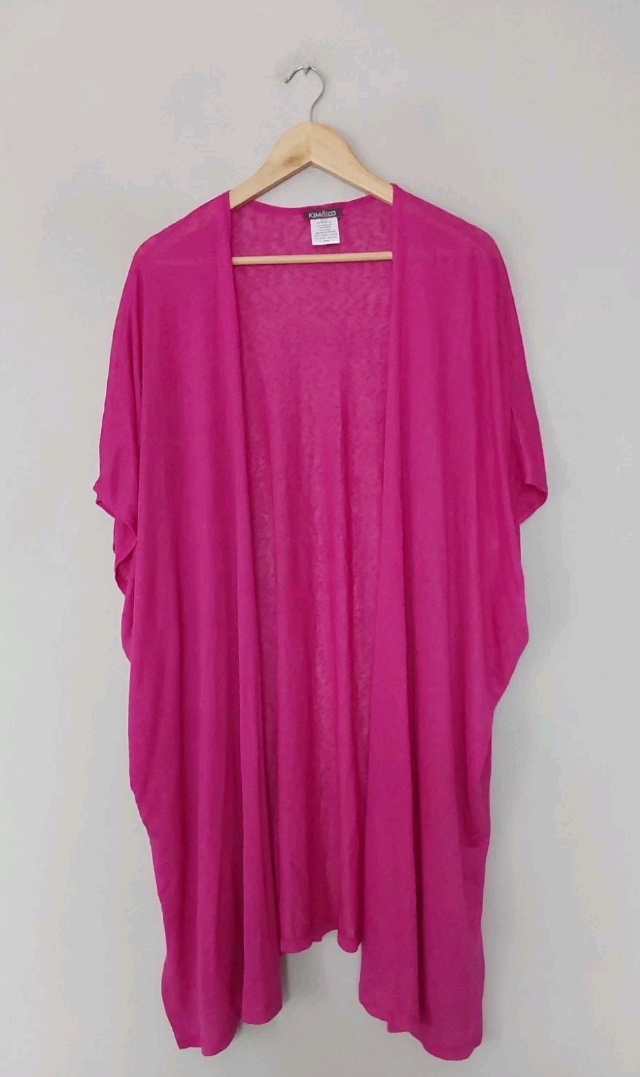 Kim&co Linen Look Short Sleeve Kaftan Cardigan In Fushia Fits 2XL-3XL QVC.
