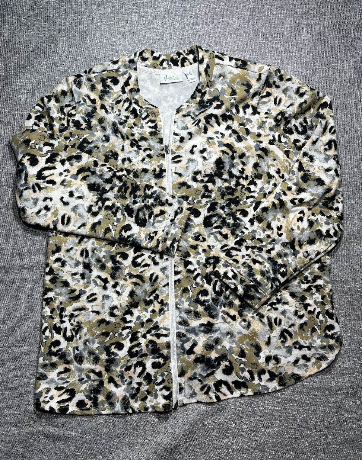 d&co. active Women’s Plus 2X Multicolor Leopard Print Full-Zip Jacket Pockets