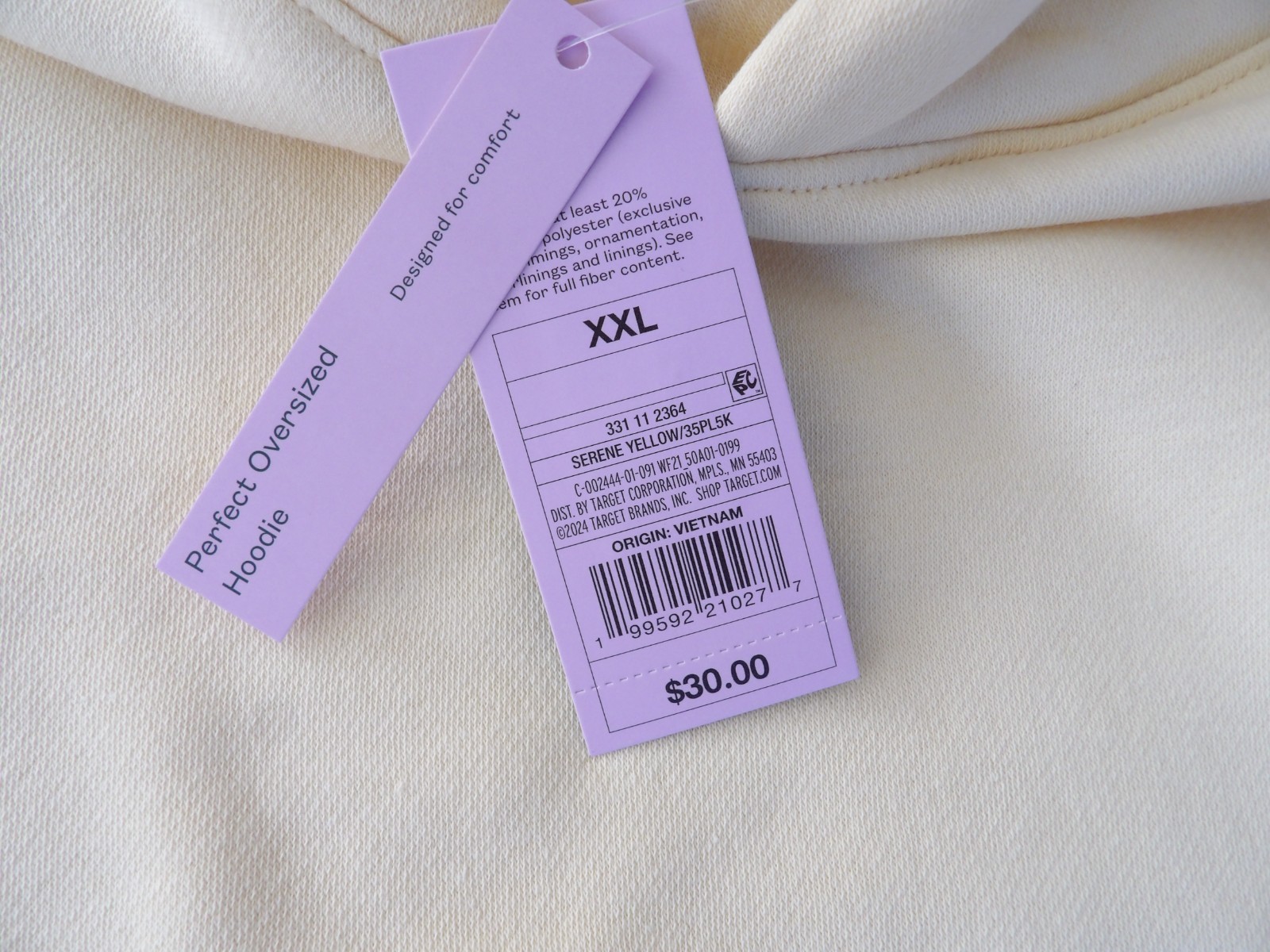 NWT Womens Size XXL Perfect Oversized Serene Yellow Pullover Hoodie with Pockets