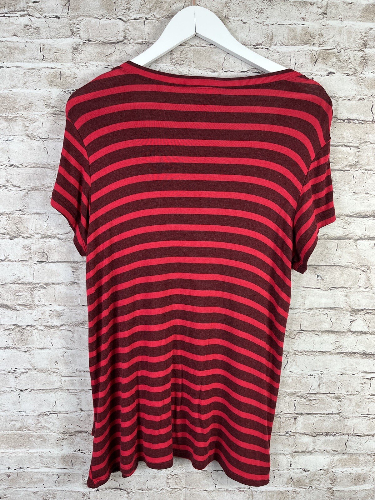 CAbi #3631 Sweet Talk Red Striped Peplum Ruffle Blouse Women’s Size Small