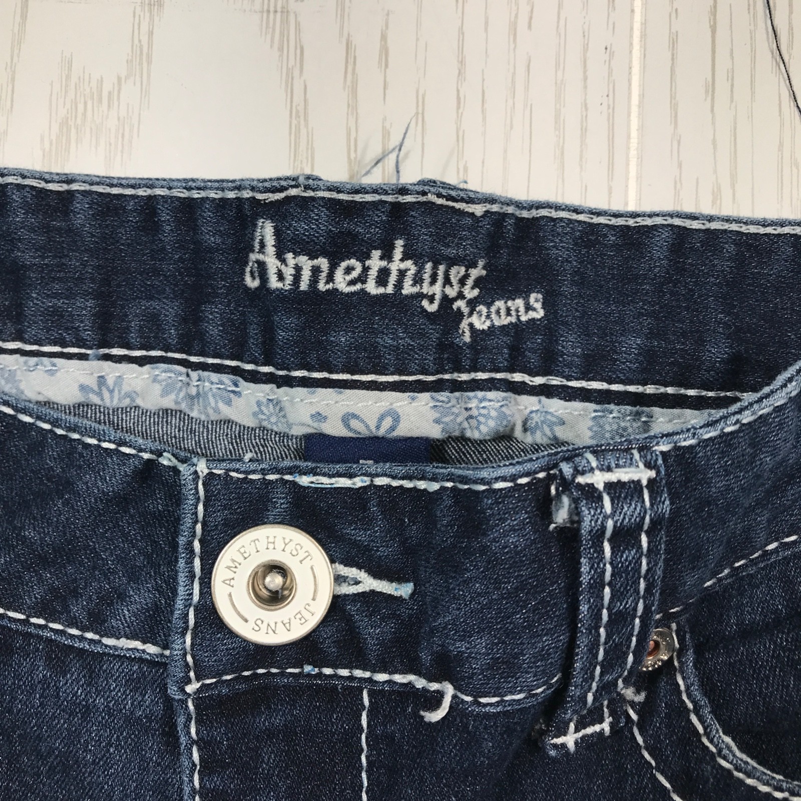 Amethyst Jeans Womens 7 Dark Wash Bootcut Stretch Mid Rise Button Flap Y2K