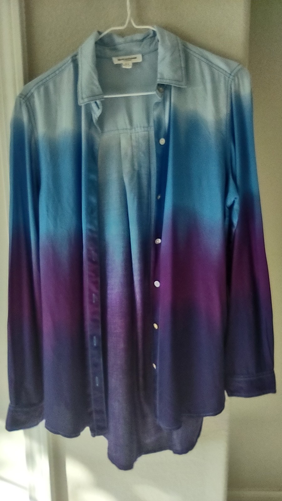 beachlunchlounge Blue Purple Gradient Viscose Collared Button-Up Shirt S/P