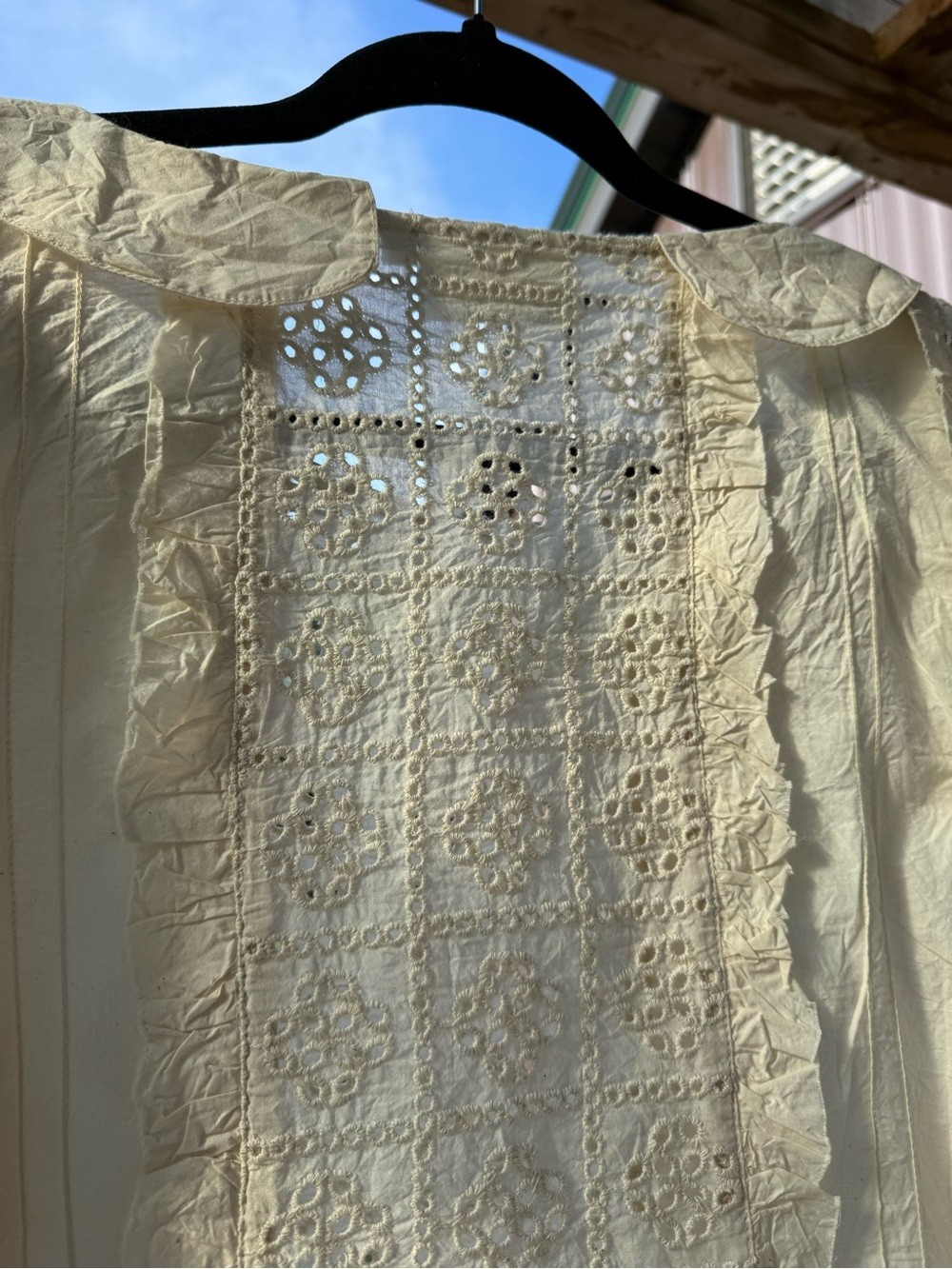 Cream Eyelet Lace Peasant Blouse with Peter Pan Collar