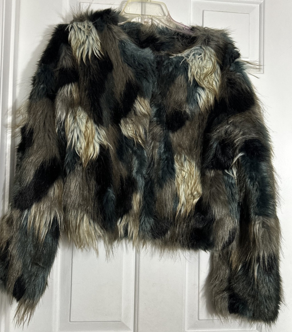 VTG Romeo & Juliet Couture Faux Fur Cool Earthy Neutrals Statement Coat Jacket M