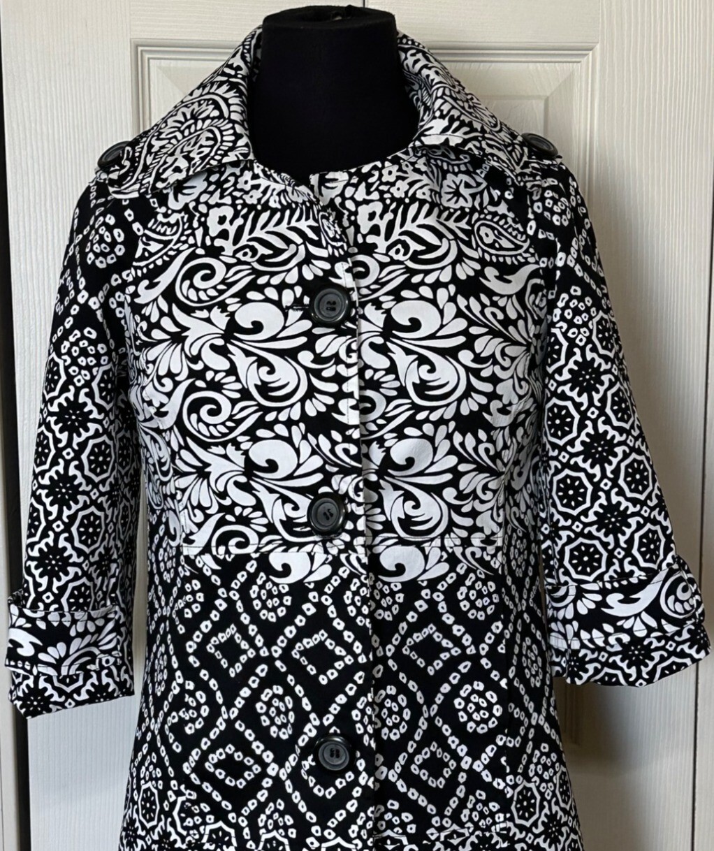 Women’s Multiples Black & White Buttoned Jacket Cotton Polyester Blend Size XS