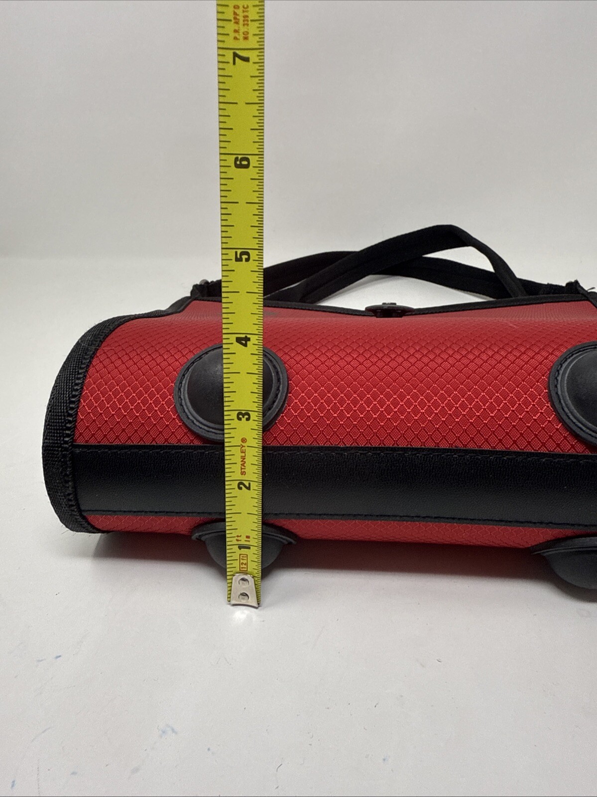 2004 BOBLBE-E Sweden Hardshell Purse Red/Black Double Strap Rubber Ball Feet