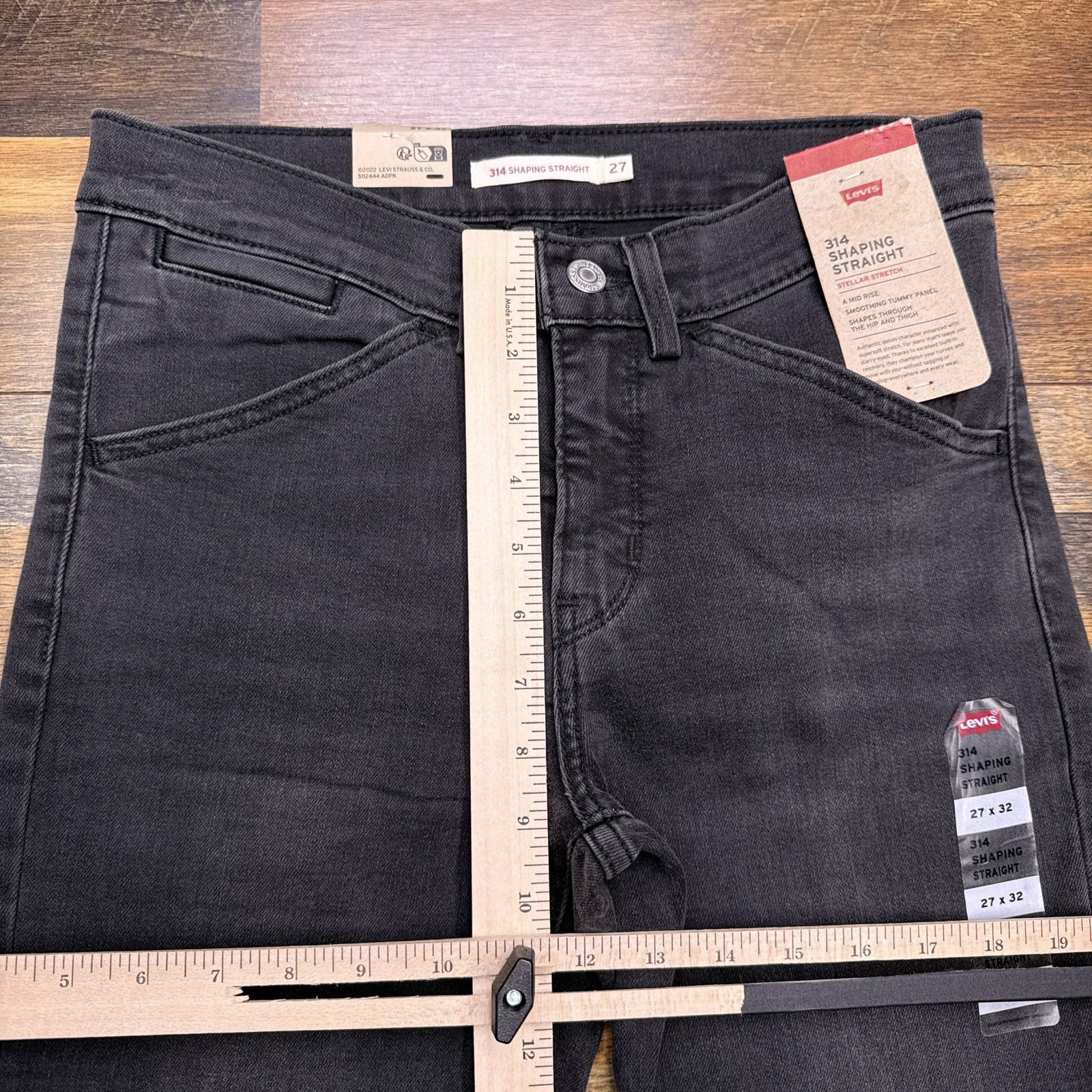 Levis 314 Shaping Straight Jeans Womens 27 Black Mid Rise Stretch 27×32 New
