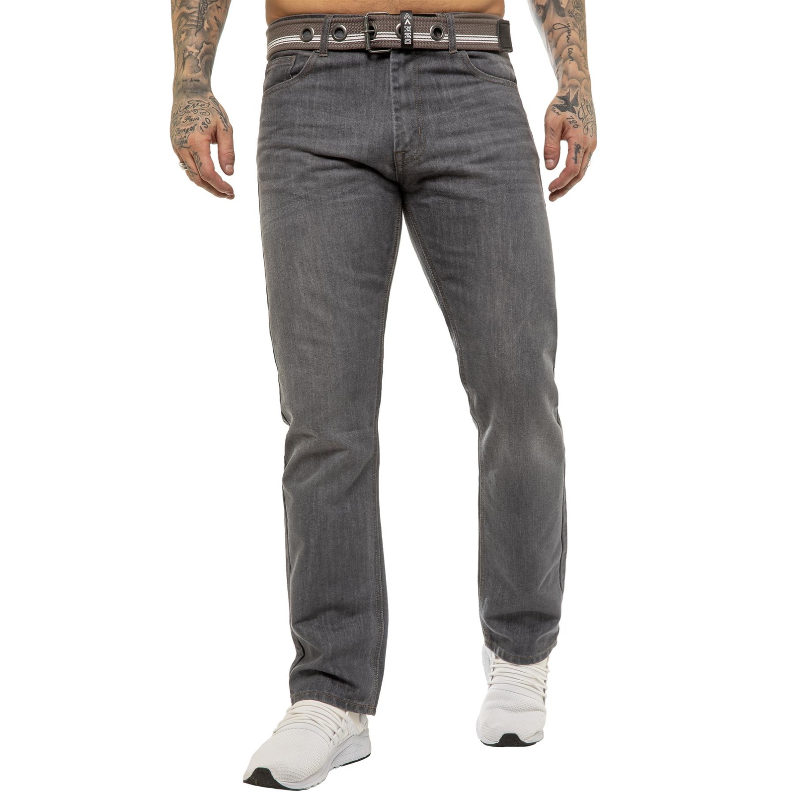 Enzo Jeans Mens Straight Leg Denim Trouser Belted Regular Fit Pants All UK Sizes