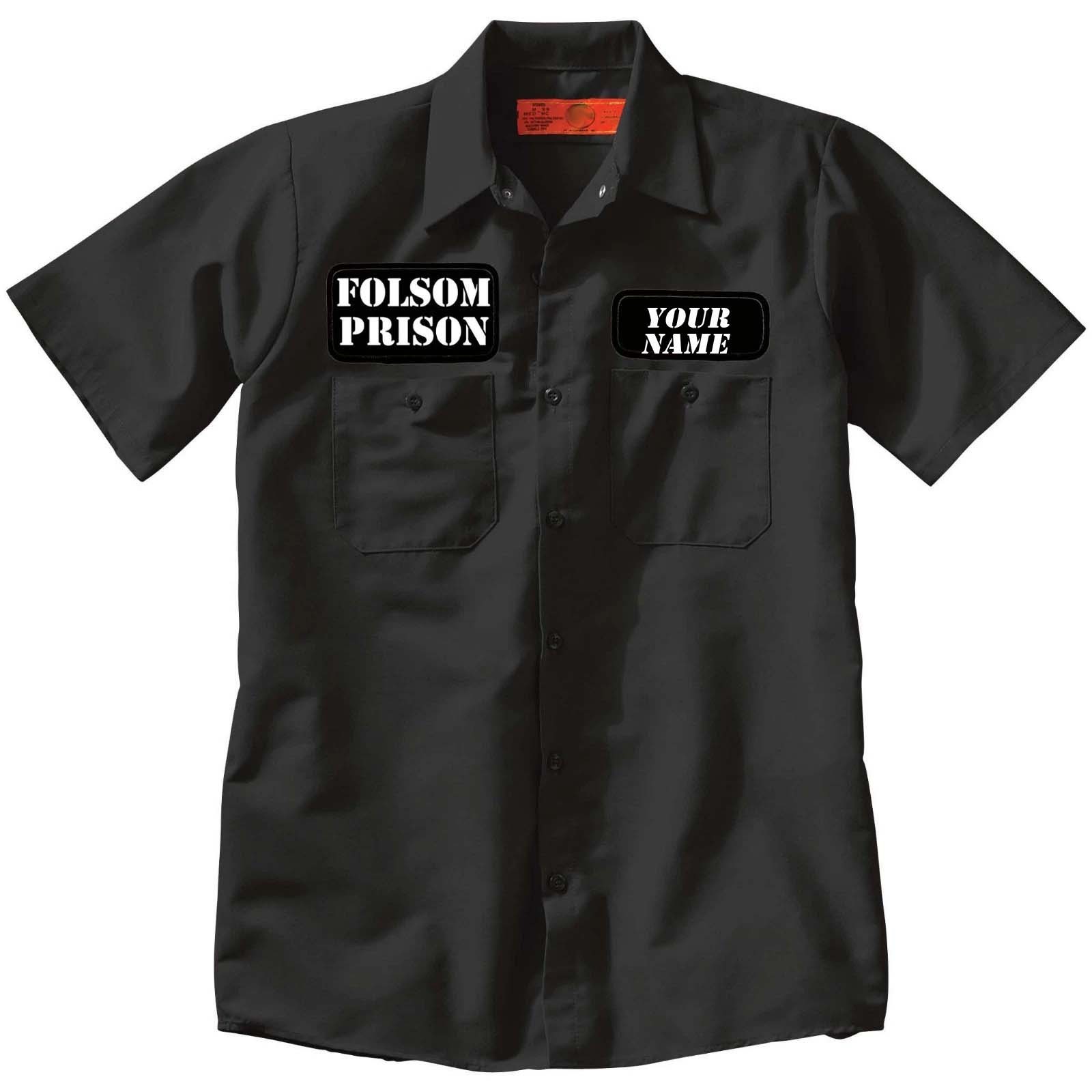 FOLSOM PRISON + YOUR CUSTOM NAME Patch Button Work SHIRT punk tattoo Johnny Cash
